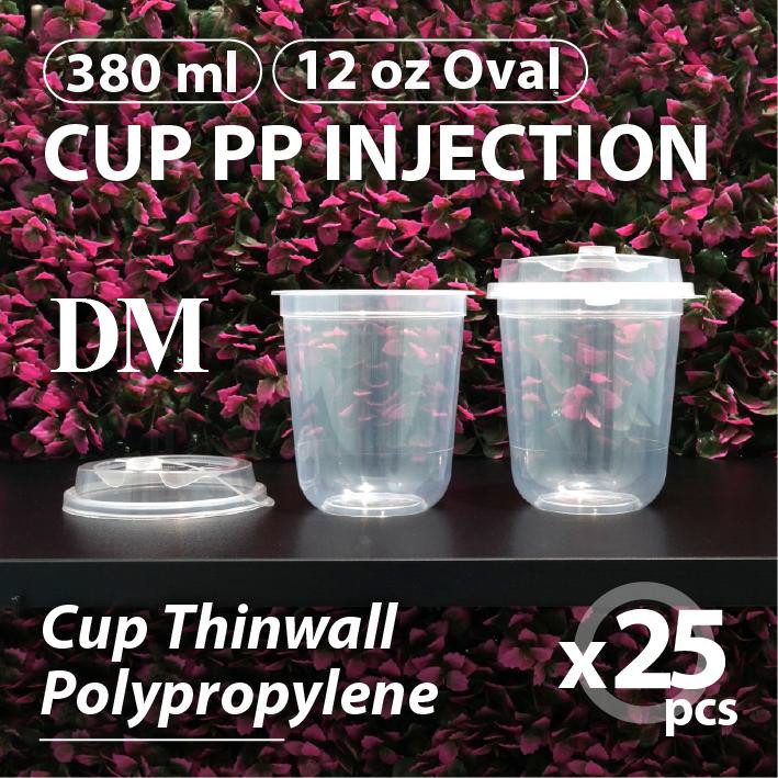 Pak isi 25 pcs - Cup 12oz Injection DM - Lid Sambung - Gelas Thinwall 380  ml