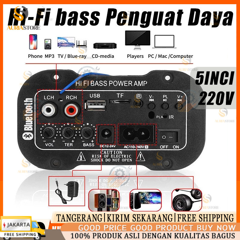 [Redy Stok, COD] 5 Inci 12V 24V 220V Amplifier Ampli Mini Board Audio Bluetooth USB FM Radio TF Play