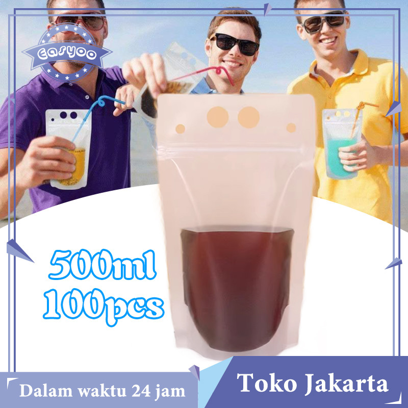 100pcs/Set Standing Pouch Plastik Pouch Minuman Pouch Standing Minuman Kemasan Minuman Kantong Minum