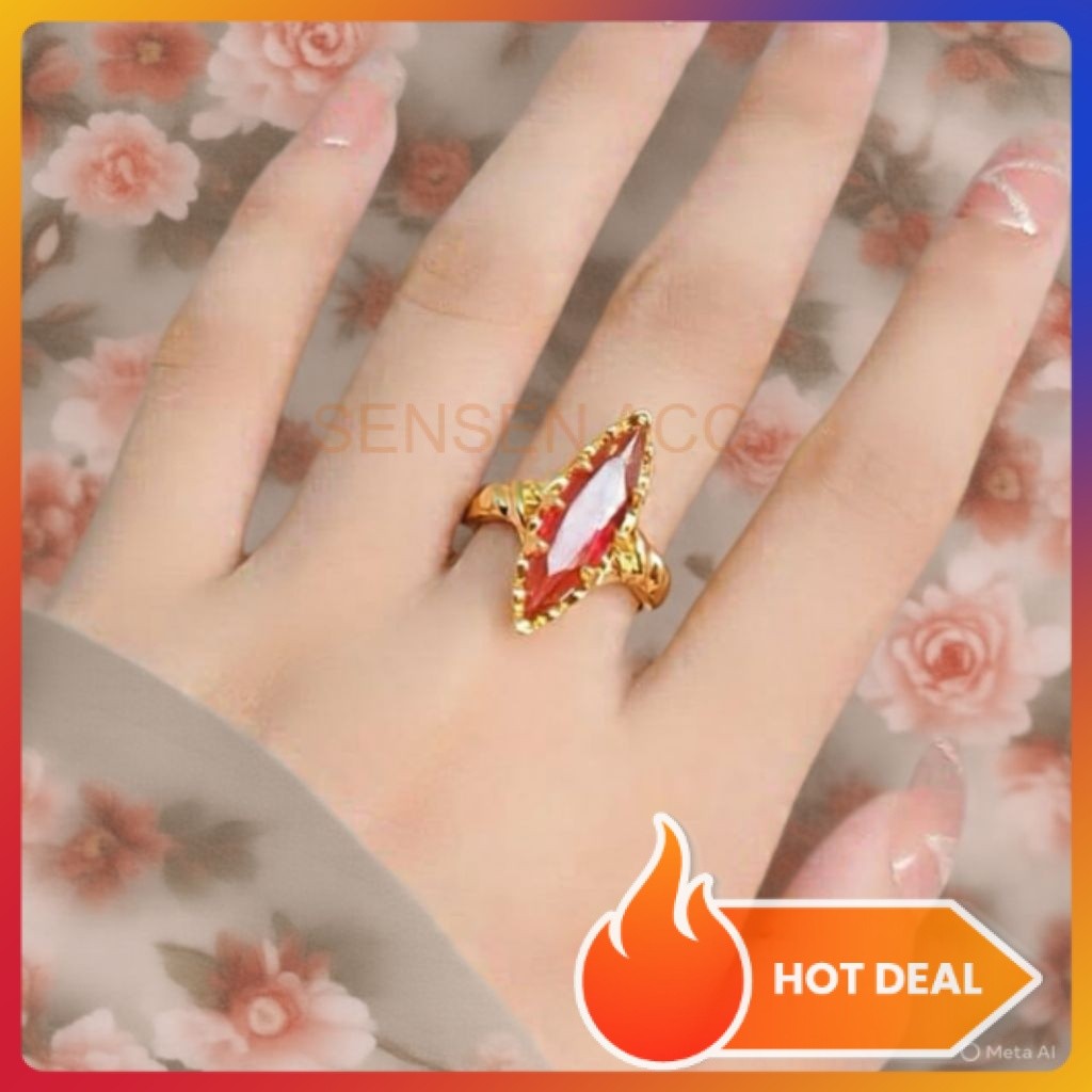 (COD) CINCIN BATU DELIMA MERAH DEWASA PRIA DAN WANITA LAPIS EMAS 22 K TITANIUM