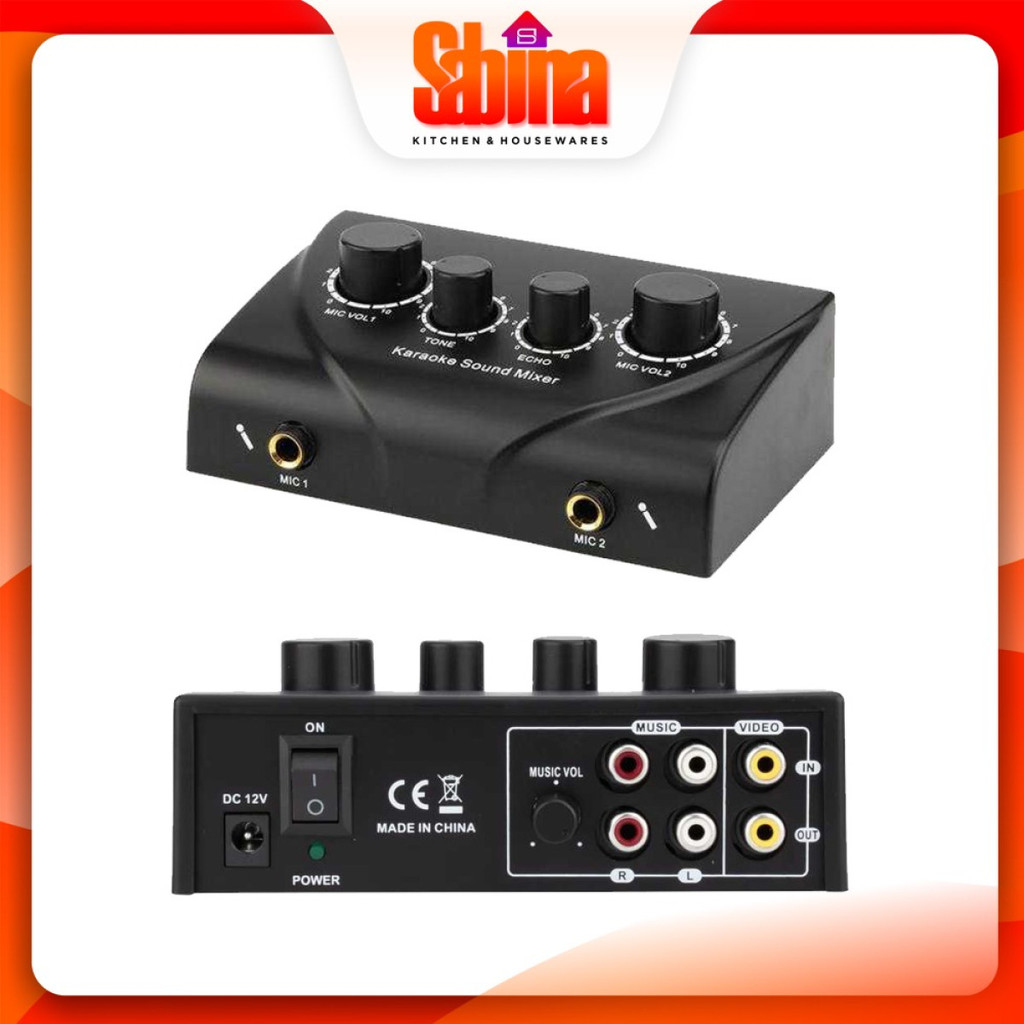 Mixer Audio Echo Tone Karaoke Mini Portable 2 Channel Microphone 3W