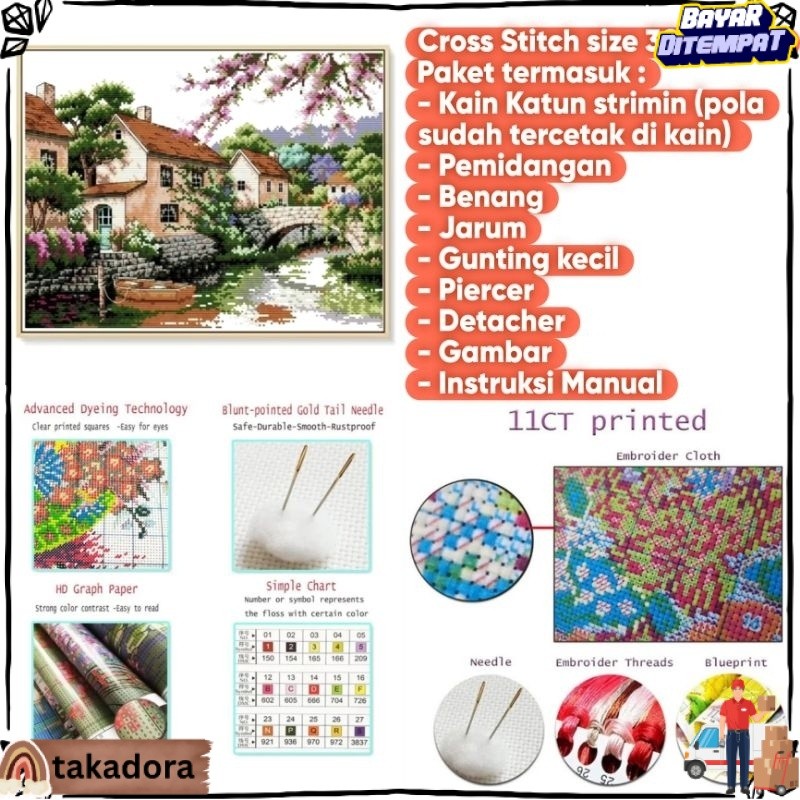 READY kristik pemandangan indah set Embroidery Craft set complete - kerajinan menyulam set lengkap k