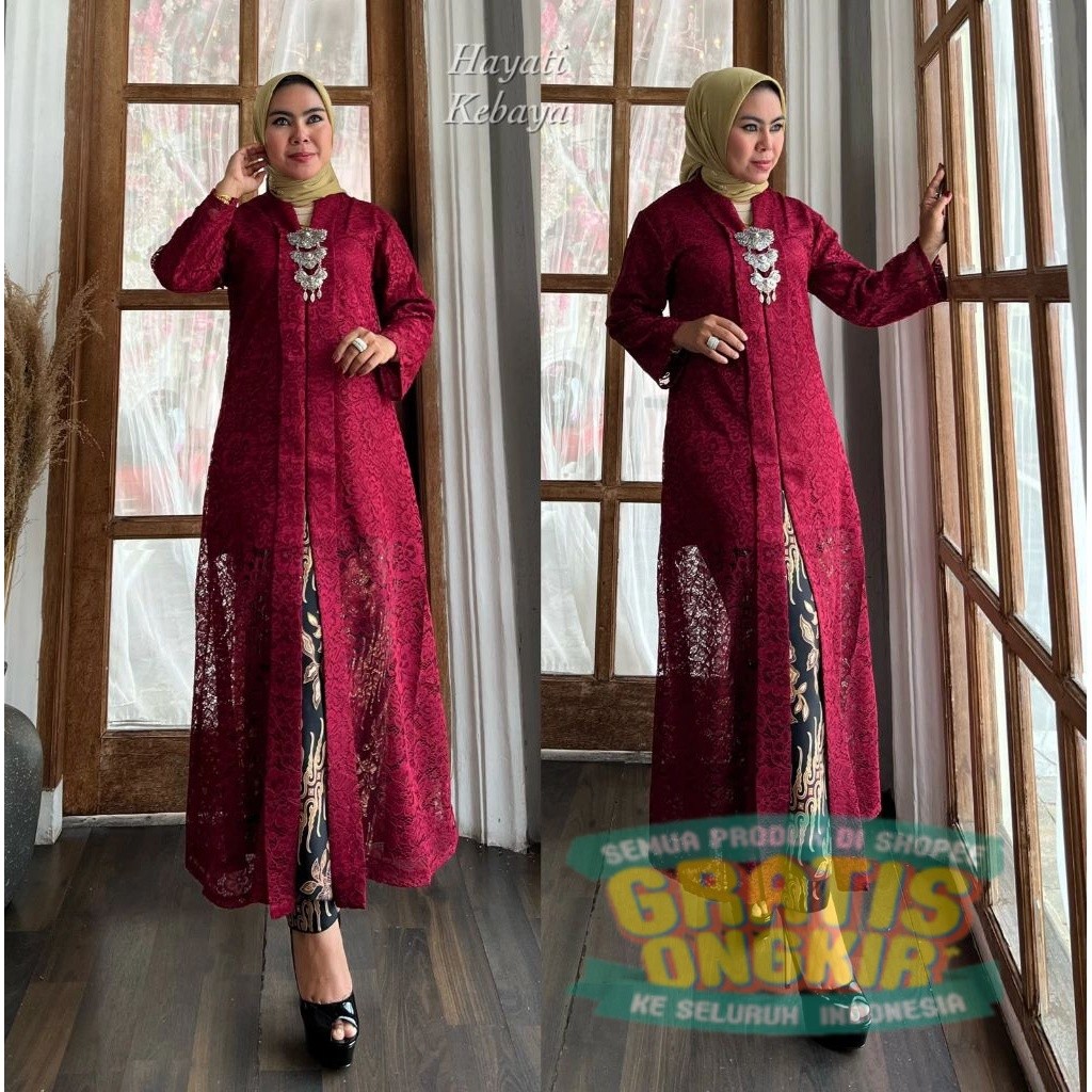 Atasan Kebaya Jumbo Ld 120 Set Kebaya Tunik Brokat Modern Kartini Floy Panjang Bahan Brukat Premium/