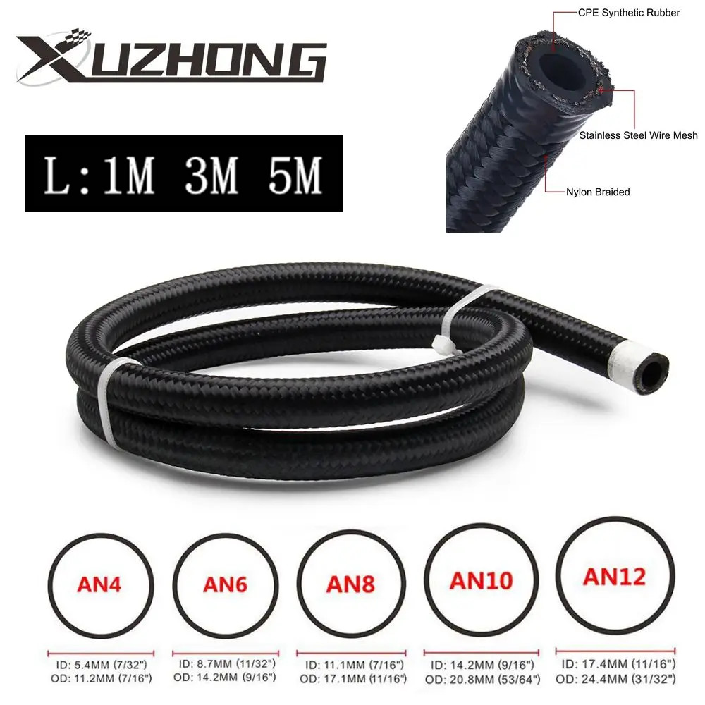 1M 3M 5M Fuel Hose Oil Gas Line AN4 AN6 AN8 AN10 AN12 Cooler Hose Line Pipe Tube Nylon Stainless Ste