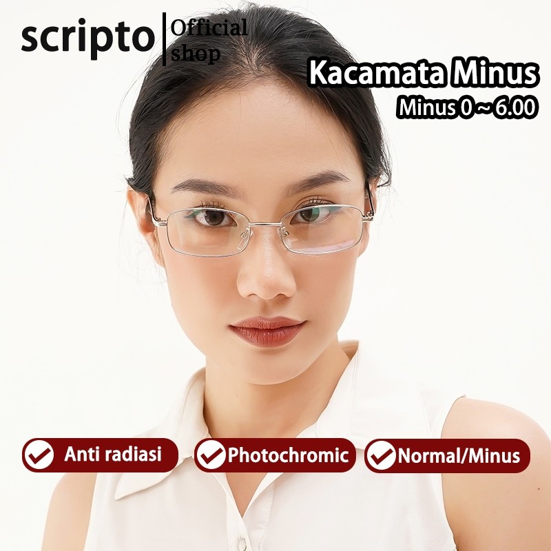 Scripto Kacamata Minus Wanita Pria Kotak Frame Anti Radiasi Blueray Korea Fashion Frame Minus-0.5 -1