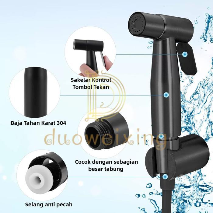 Set Jet Shower Toilet Hitam | Kepala Jet + Selang 1/2" inch | Kran Air Jet Spray Kamar Mandi Mevvah