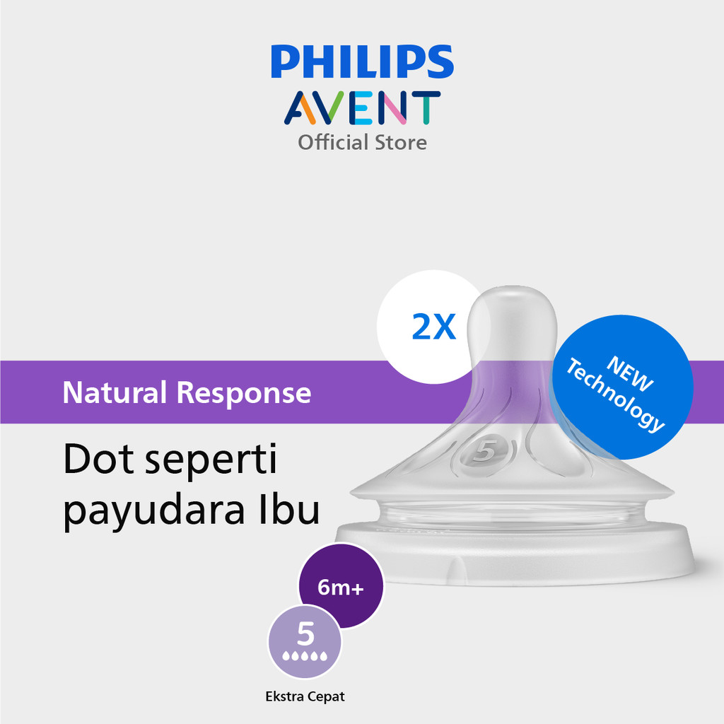Philips Avent | Dot Bayi Botol Susu | Natural Response | Dot Seperti Payudara Ibu | 6M+ | SCY965/02