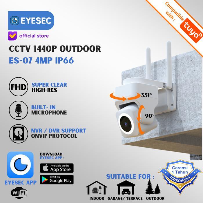 NEW EYESEC CCTV Outdoor ES-07 4MP IP66 FHD 3X Zoom Optik ONVIF TUYA App WiFi Garansi 1 Tahun PREMIUM