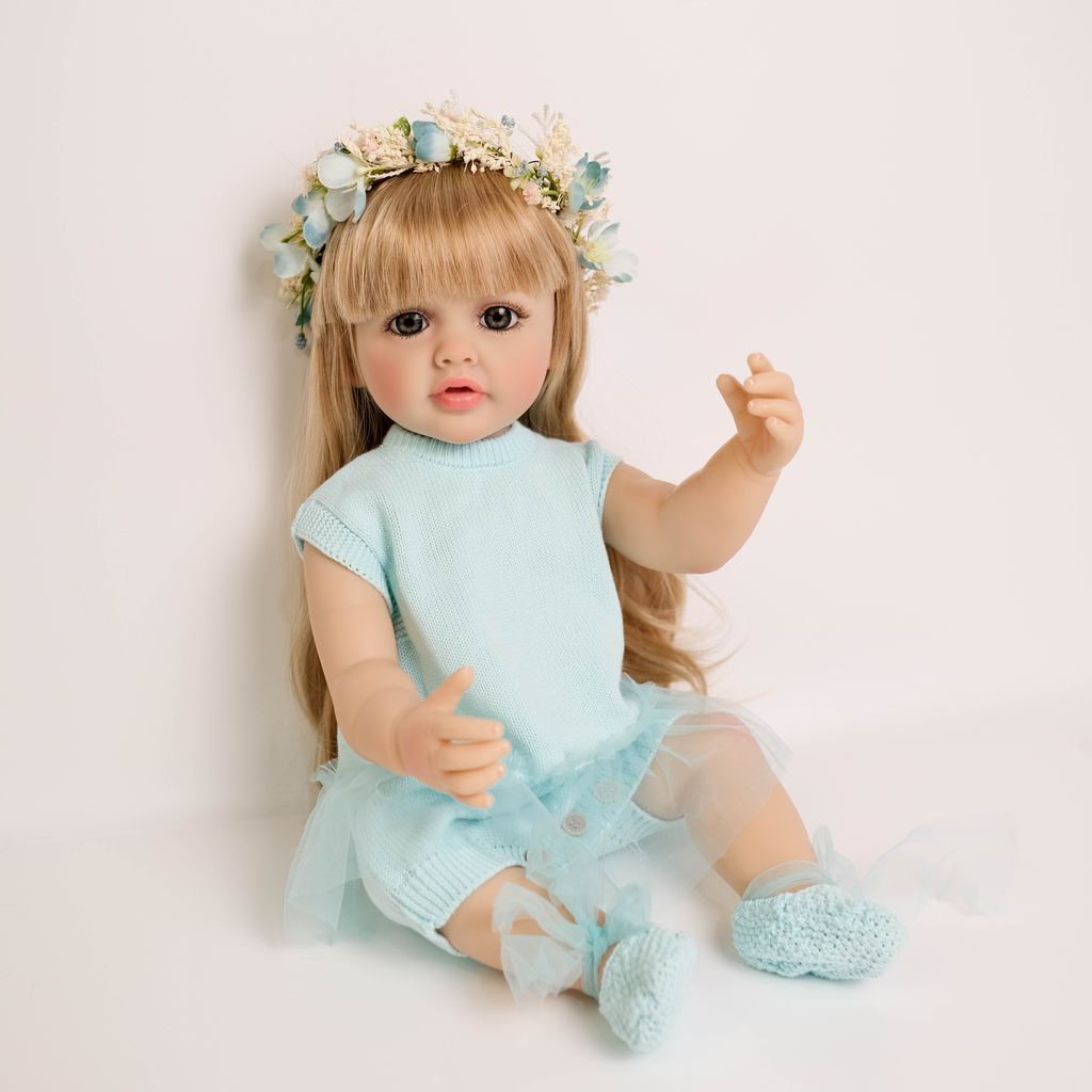 NPK 55CM Lifelike Soft Silicone Vinyl Reborn Toddler Doll Blond Hair Girl Betty Princess Full Body D