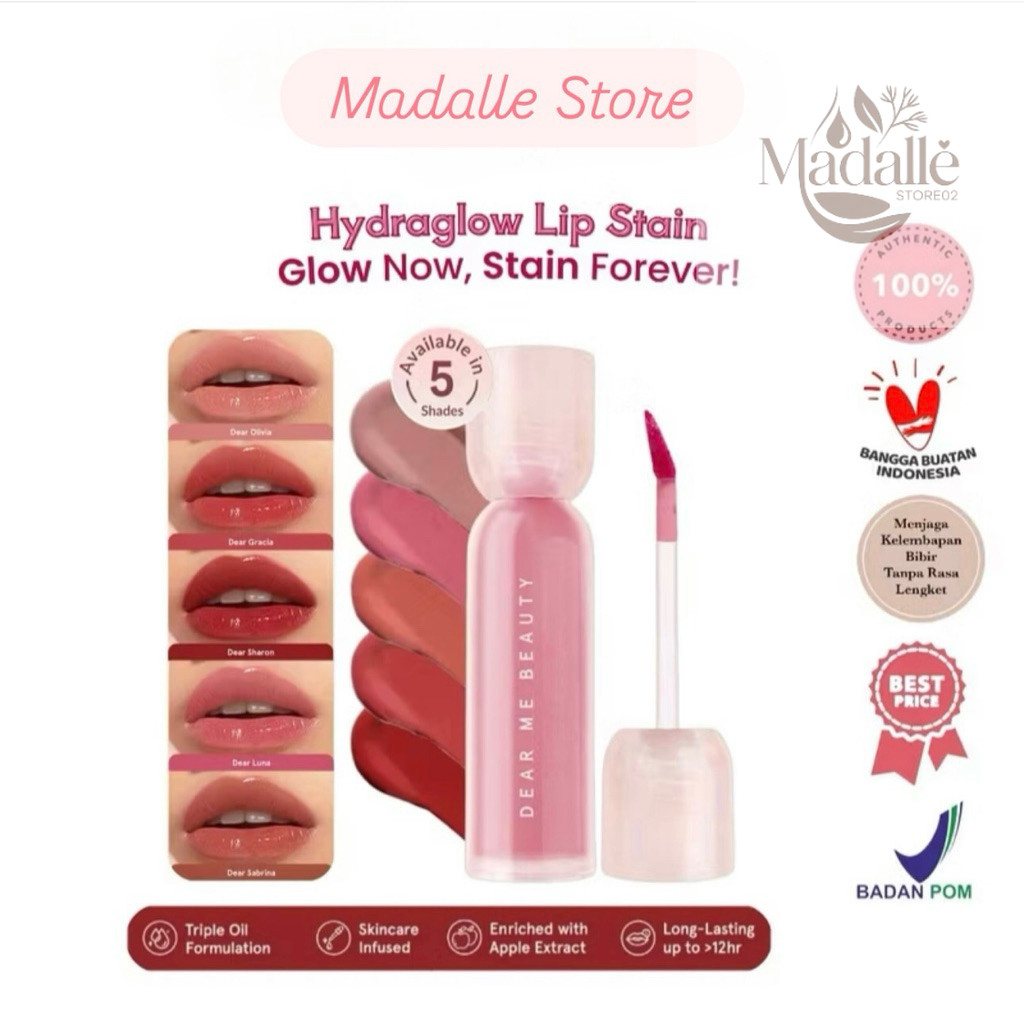 DEAR ME BEAUTY Hydrated Hydraglow Lip Stain / Lipstik yang Melembabkan Bibir / Tahan Lama / Warna Pi