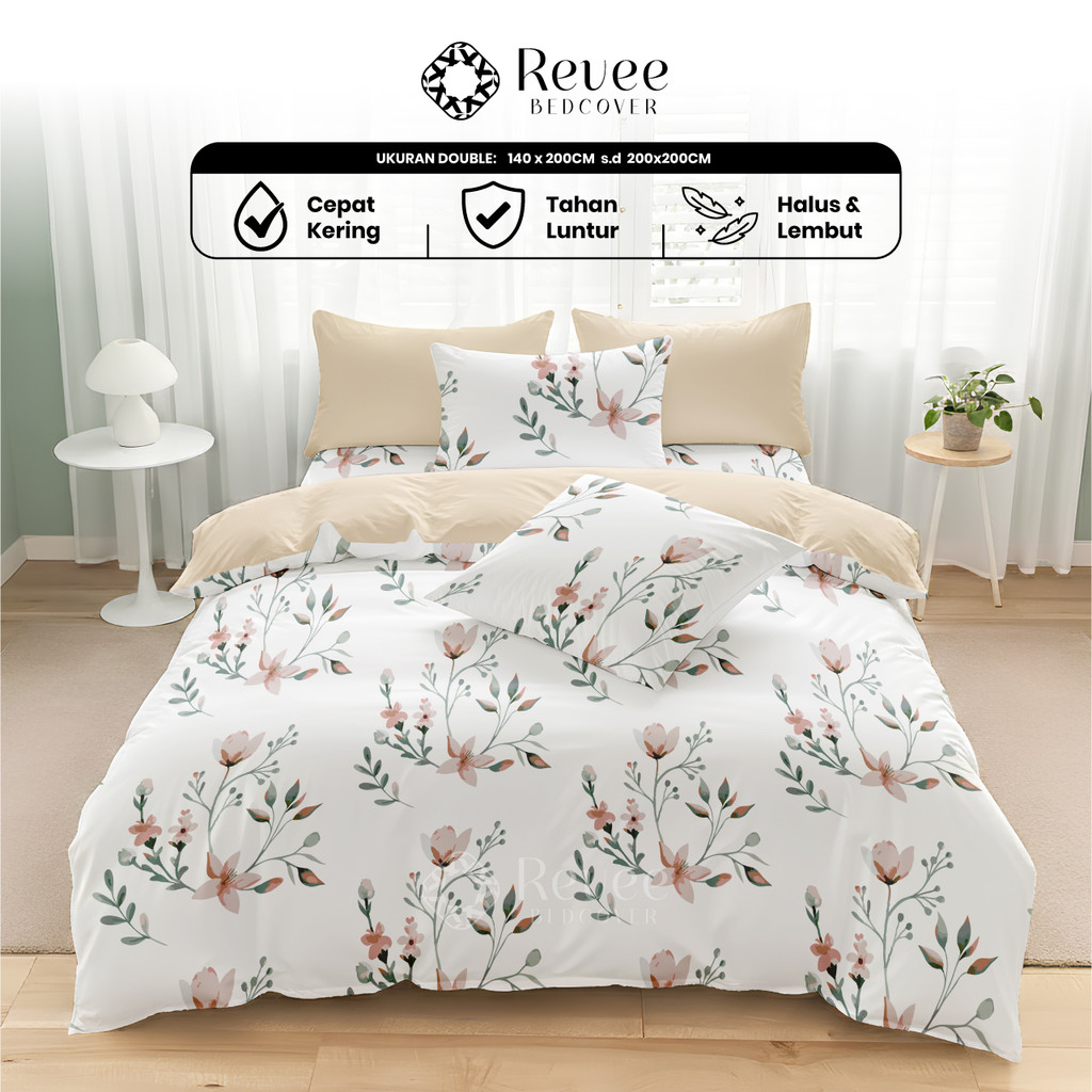 Revee Bedcover - Sprei & Bedcover Set Khansa Mix Sand Ukuran Lengkap 140x200/180x200/160x200/200x200