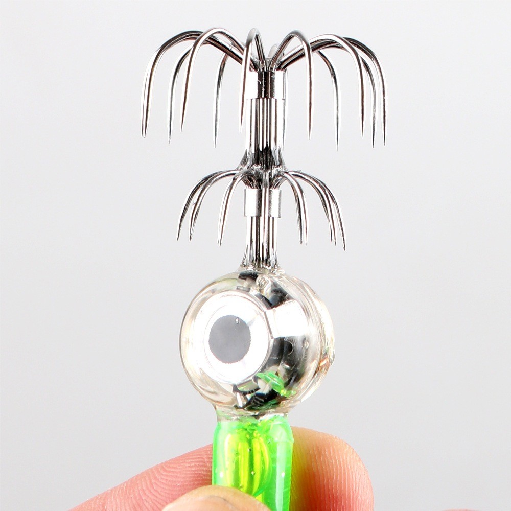 Umpan Cumi LED RGB Squid Jig Luminous – Double Crown Hook & Mata 3D