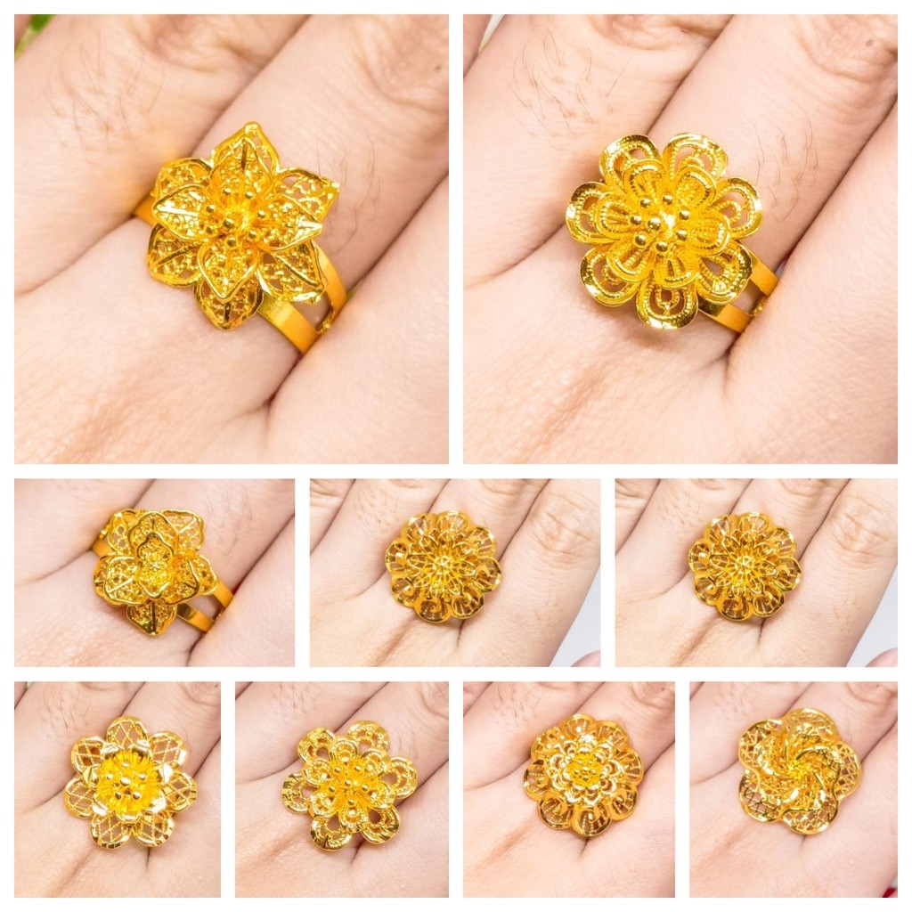 Perhiasan Cincin Bunga Model Terbaru Lapis Emas 24k Gold Polos Mewah Mirip Emas Asli Motif Bunga Dis