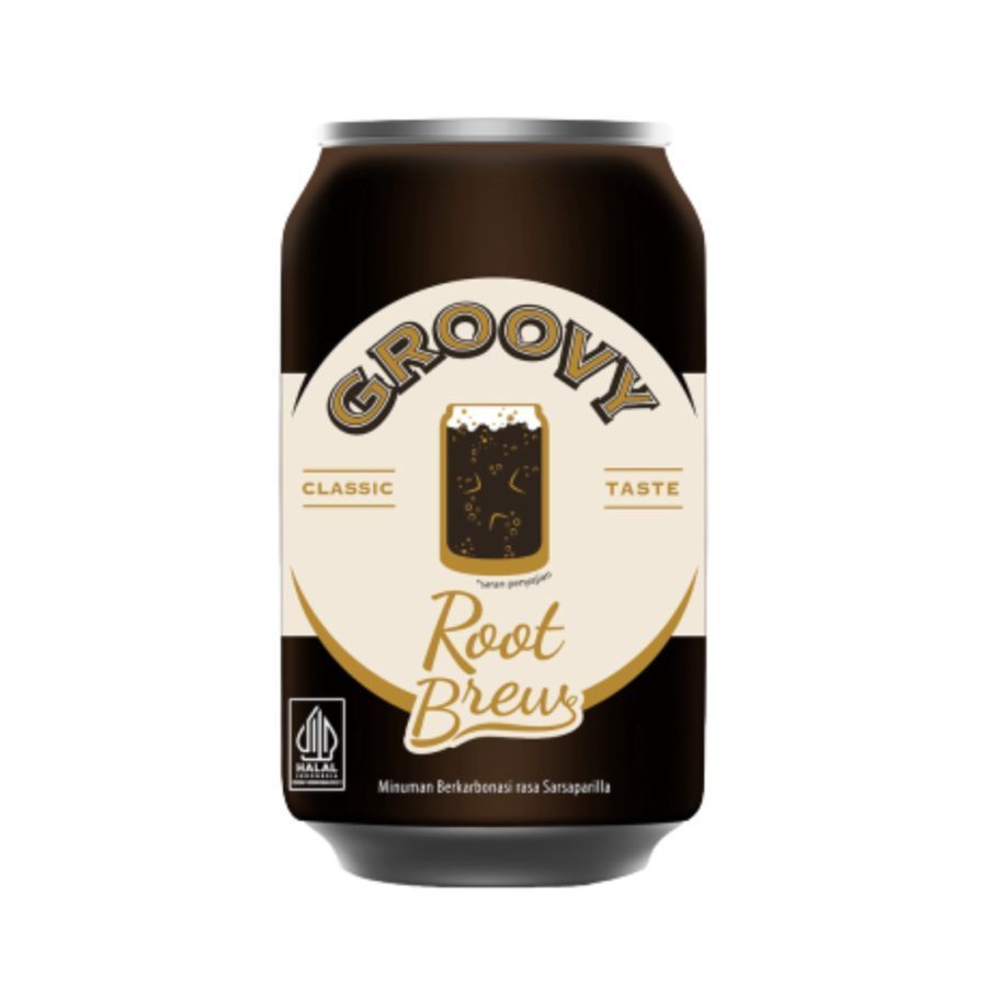Groovy Root Brew Kaleng 330ml Minuman Berkarbonasi Rasa Sarsaparilla