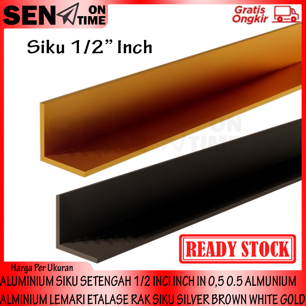 Aluminium Siku Setengah 1/2 Inci Alumunium 0,5 0.5  Inch In Almunium Alminium Lemari Etalase Rak Sil