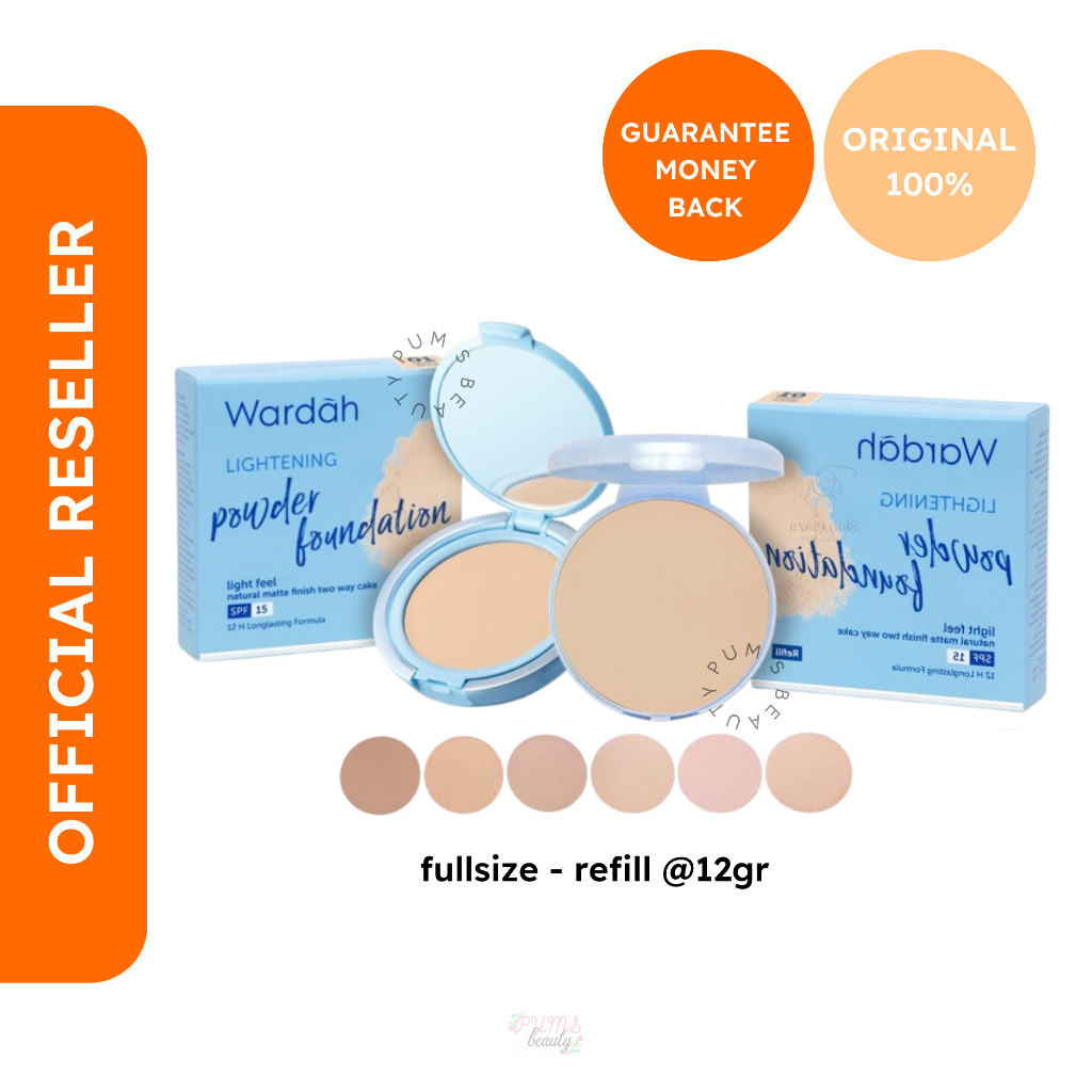 WARDAH - Lightening Powder Foundation Light Feel TWC Two Way Cake Bedak Padat Ori Fullsize Refill