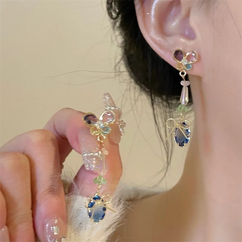 [COD]Anting-anting berlian berbulu panjang, anting-anting berbulu panjang