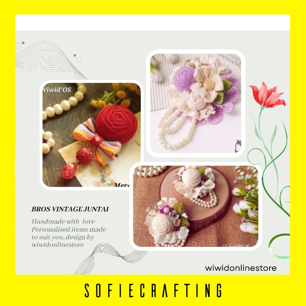 SOFIECRAFTING BROS BUNGA VINTAGE DENGAN JUNTAI BEADWORKS BAHAN CRAFT