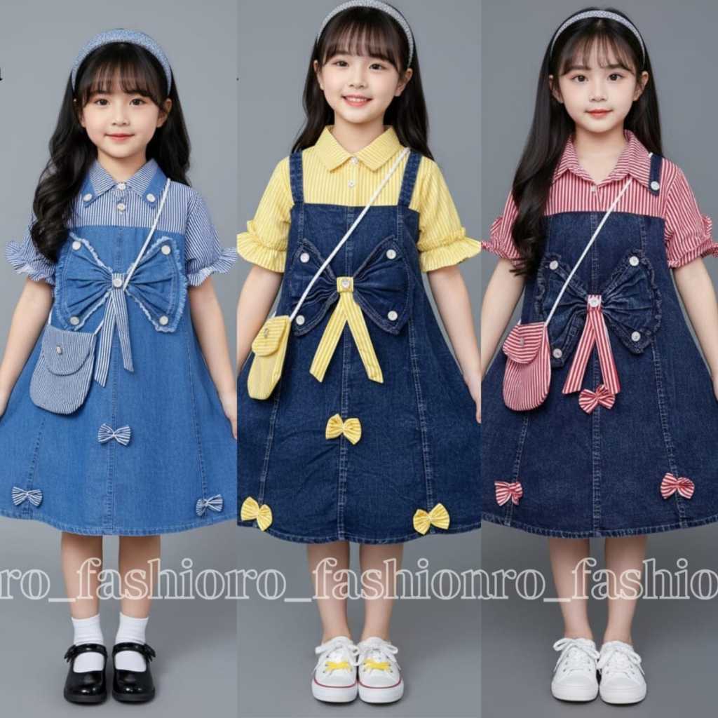 anaku..id Dress Denim Anak Perempuan Import Mewah Kekinian Free Tas
