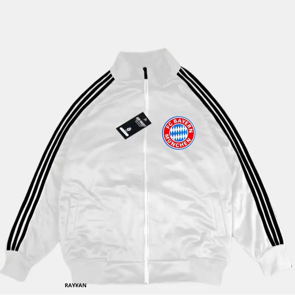 Bayern Munchen Jacket Tracktop Unisex Footbal Club Top Eropa / Dunia Warna White Motif List Tangan H