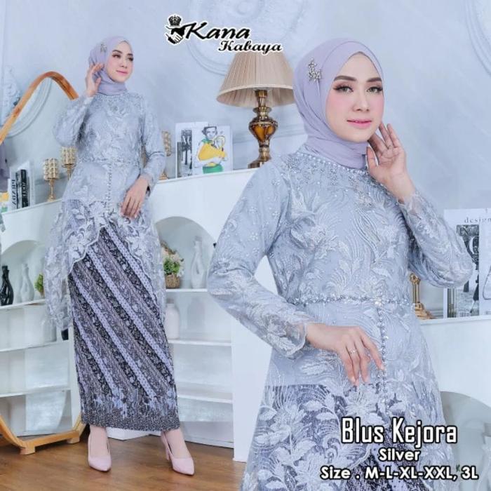 Setelan kebaya kejora belah pinggir kebaya wanita modern kebaya payet wisuda modern - silver, M, SET