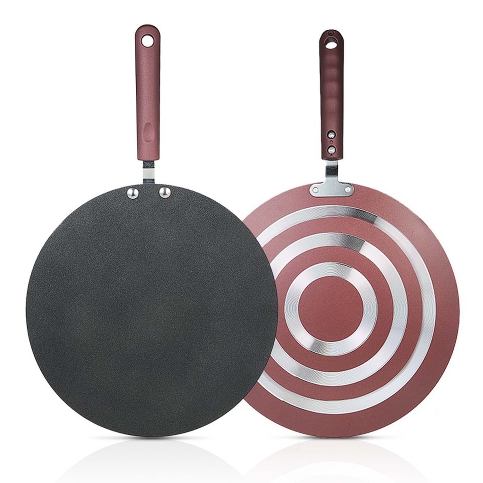 Pancake Pan Aluminum Alloy Crepe Maker Flat Pan Griddle Pan with Spreader & Spatula Crepe Maker Grid