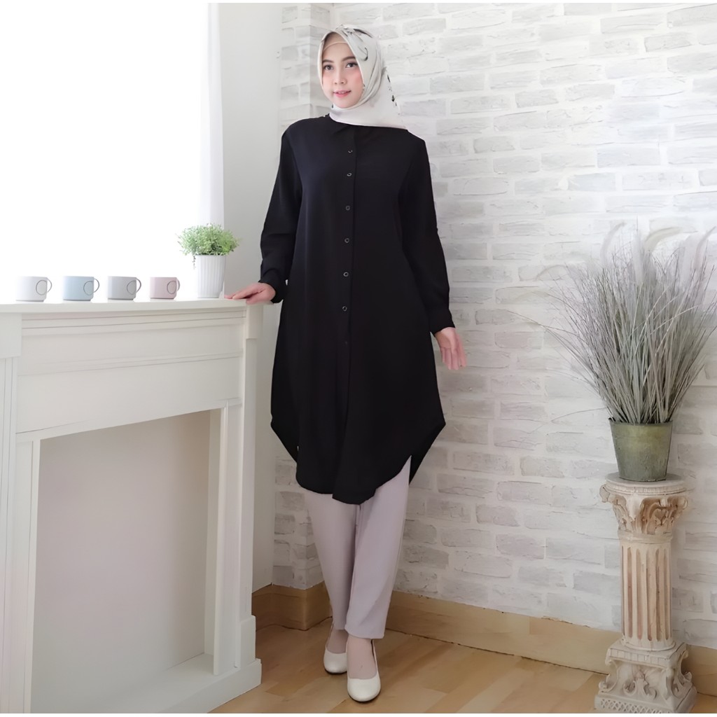 Tunik Putih Kemeja Polos Atasan Wanita Terbaru 2024 Baju Muslim Viral Modern Remaja