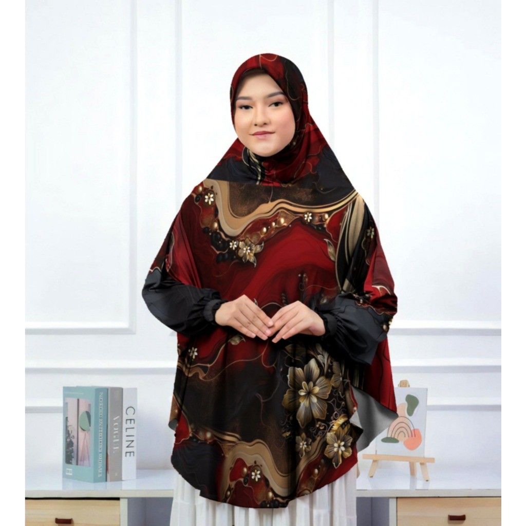Khimar Motif Premium – Hijab Syari Bahan Lembut Anti Kusut | Hijab Instan Motif Bunga Eksklusif