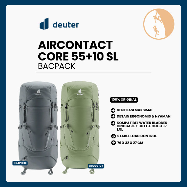 Tas Ransel Gunung Backpack Unisex - Deuter Aircontact Core 55+10 SL