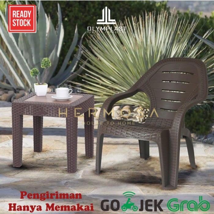 1 Set 2 Kursi Santai Plastik OL 509 Rotan + Meja / Kursi Teras - 1 Kursi