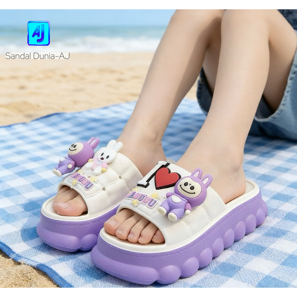 Sandal anak LABUBU, motif kartun lucu, ukuran 24-35.