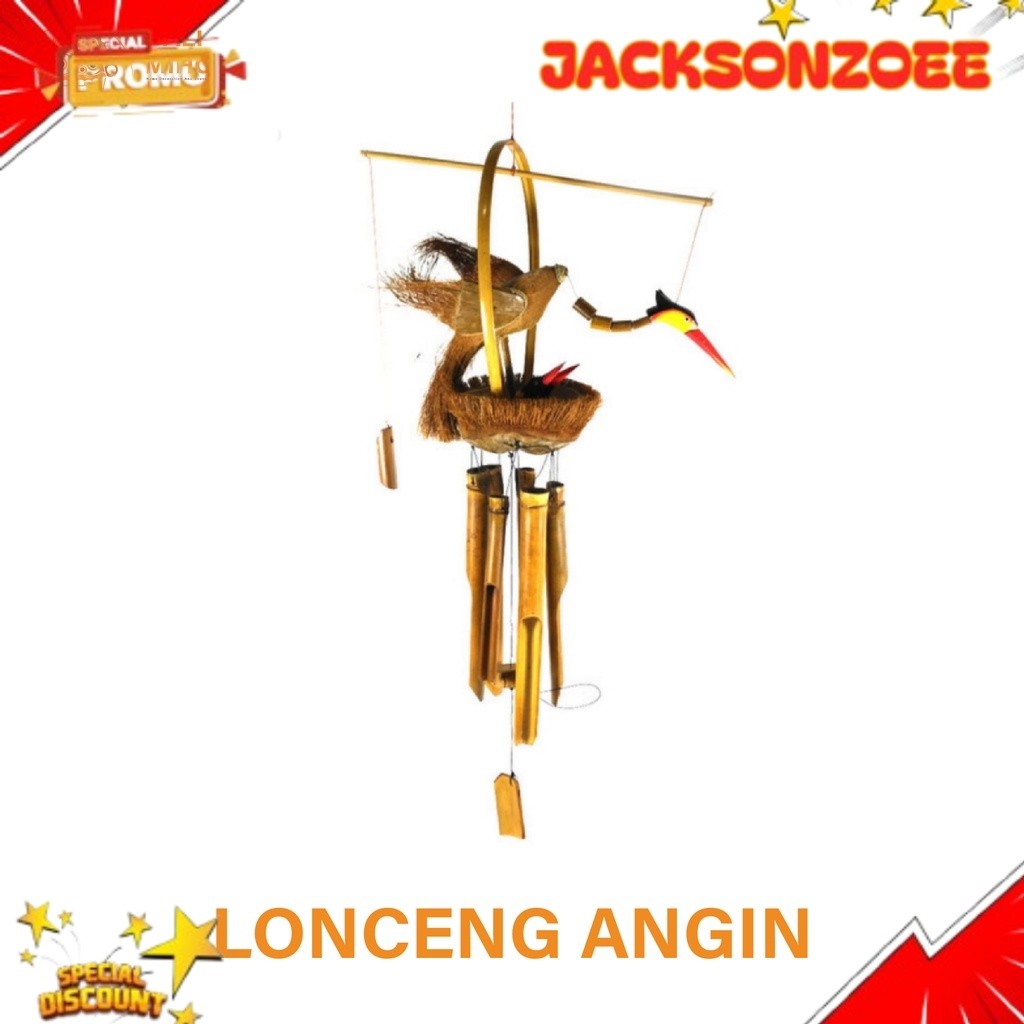 Lonceng Angin Bambu Motif Burung - Genta Angin Bambu - Gantungan Bambu - Lonceng Bambu - Lonceng bur