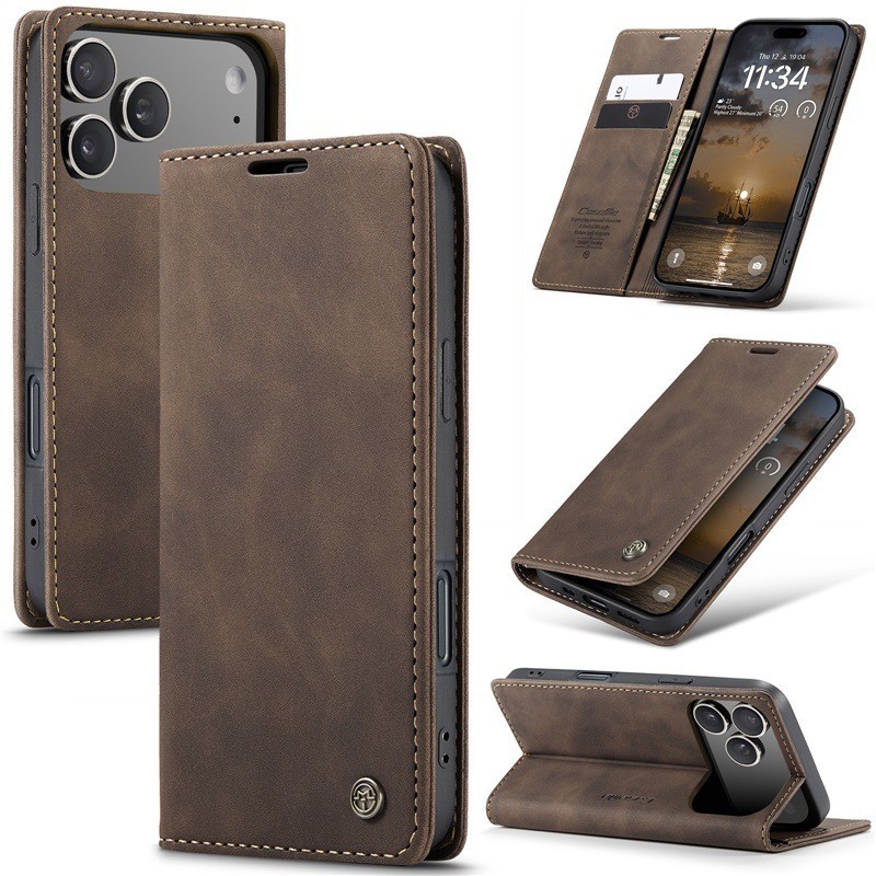 Cocok untuk dompet kulit IPhone 17 Pro Max dengan tempat kartu, casing ponsel model flip kulit pria 