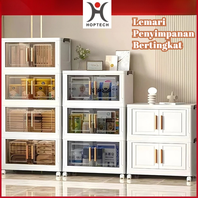 HOPTECH - Lemari Plastik Lipat 2-5 Susun | Wardrobe Storage Serbaguna | Rak Penyimpanan Pakaian untu