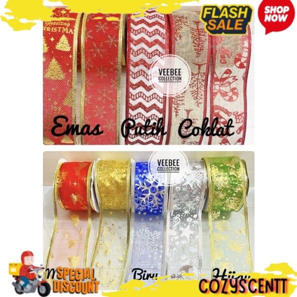 Pita Motif Natal 5cm goni motif tile motif/ pita roll natal/ ribbon BIG SALE 