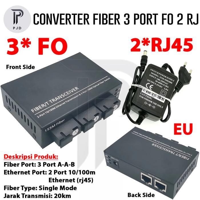 Fiber Optic Media Converter 3 Port Fiber FO AAB ABB SC 2 Port LAN RJ45 - AAB