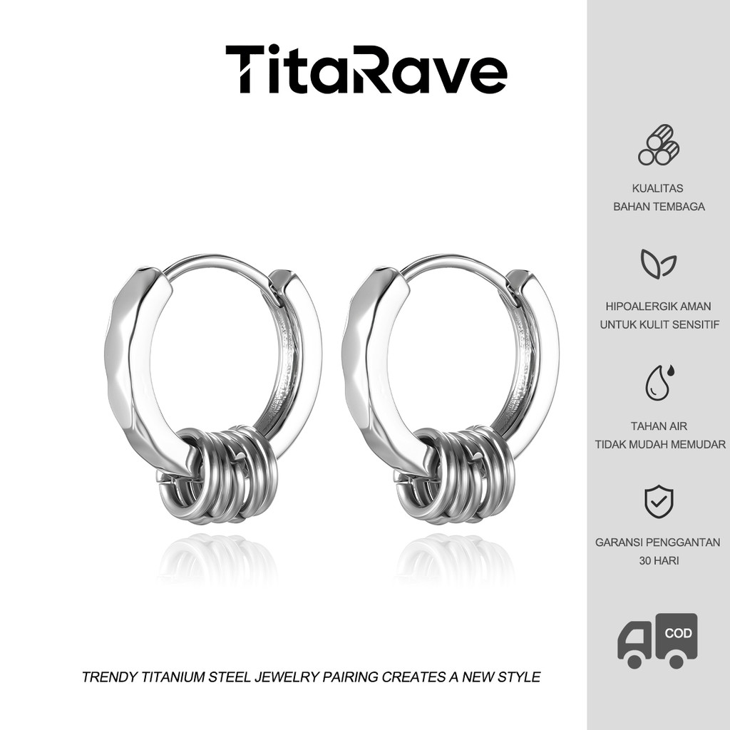 TitaRave Anting Perak Wanita Unik Bulat Kecil Gantung Geometri Gaya Tren Anting Telinga Hitam Pria