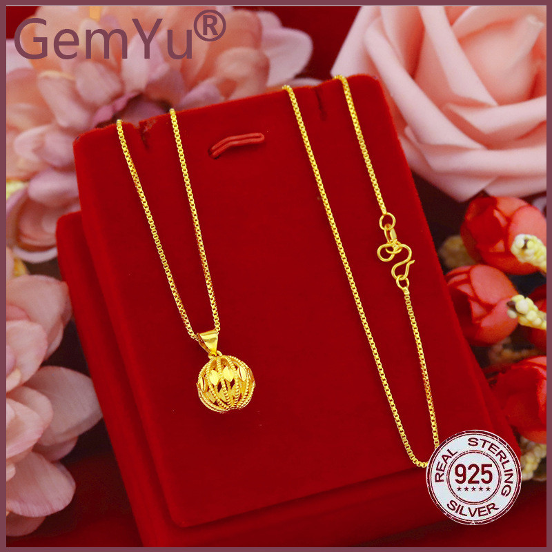 GemYuKalung Emas Pasir Emas Liontin Bola Indah Kalung Wanita Bola Kosong