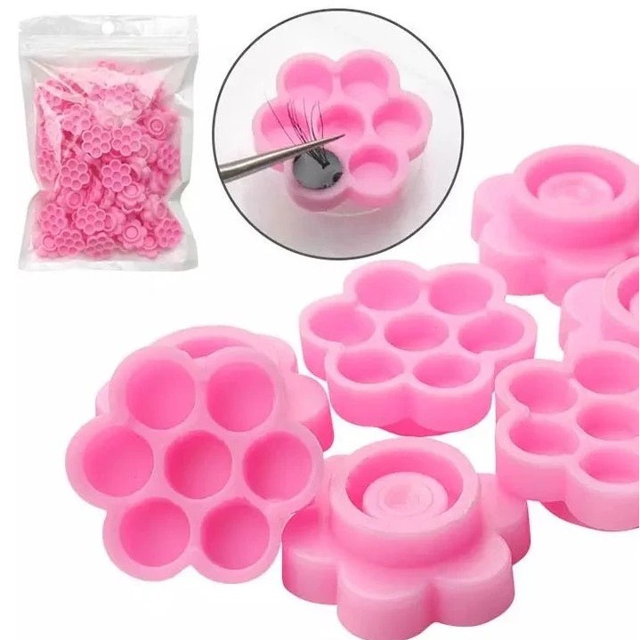 100pcs Per1pack Cup Glue Flower Shape Holder Russian Eyelash Extension Tatakan Lem Jade Stone Pallet