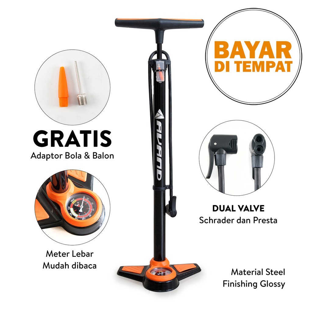 [ATLETIK SPORT] Pompa Angin Ban Sepeda Dan Motor Meter Tekanan Steel AVAND