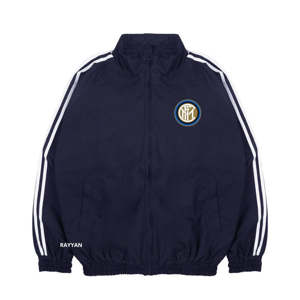 Inter Milan Jacket Tracktop Unisex Footbal Club Top Eropa / Dunia Warna Navy Motif List Tangan Sz M-
