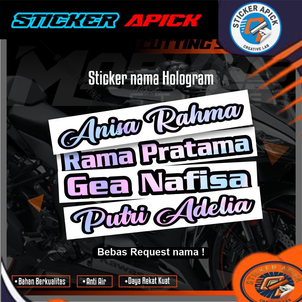 STICKER CUT sticker nama custom stiker nama hologram untuk helm,motor,hp,laptop stiker hologram mura