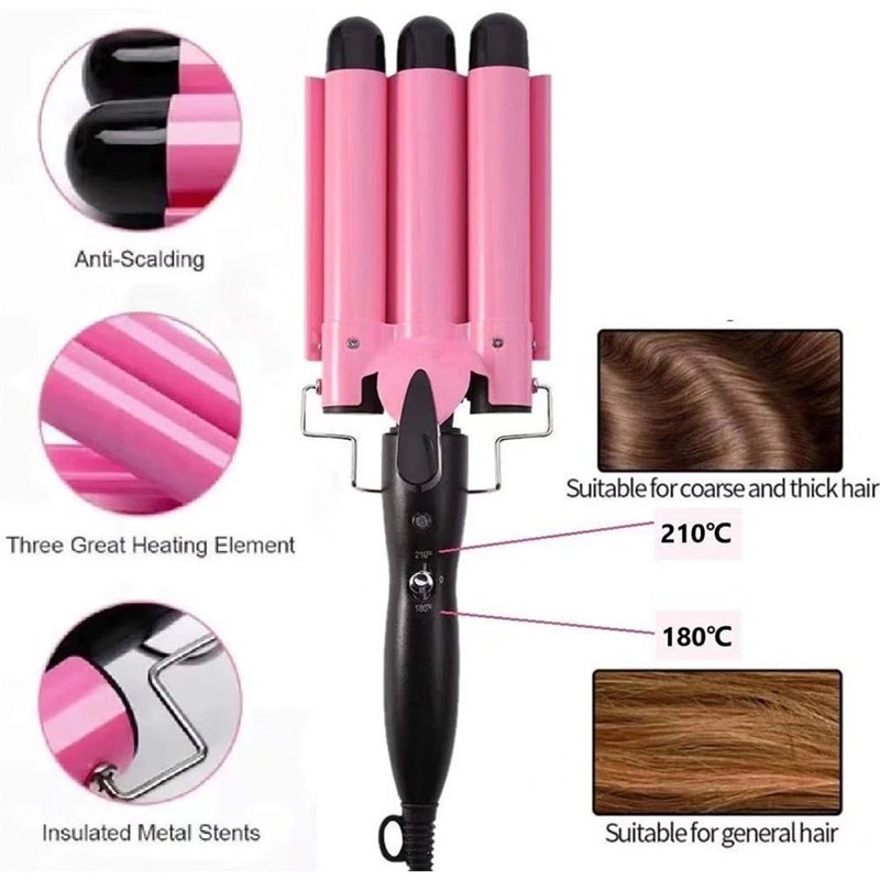 Professional Triple Barrel Hair Curler Ceramic Tourmaline Technology Fast Heating Anti Scalding Hair