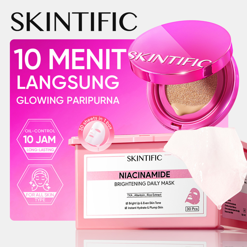 SKINTIFIC - 2IN1 MAKEUP & SKINCARE GLOWING SET Glow & Cover Pink Cushion Niacinamide Brightening