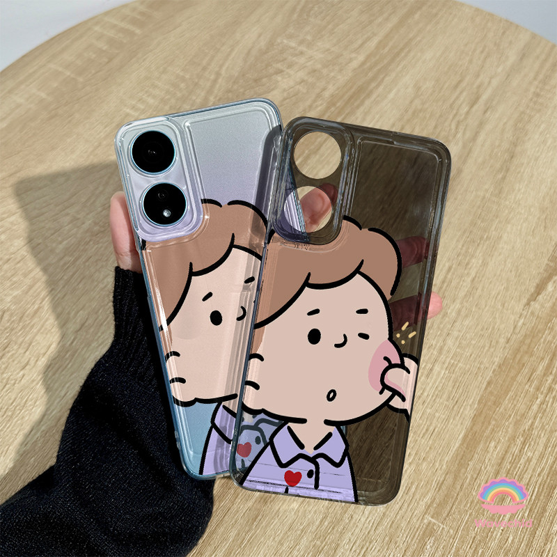 Casing Oppo Anak laki-laki yang mencubit wajah Transparan Soft Case Fashion Cocok untuk OPPO A16 A16