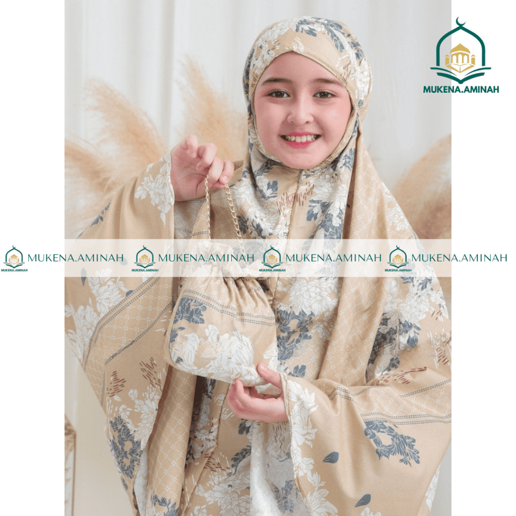 new MUKENA.AMINAH MUKENA ANAK TANGGUNG AZURA HASYA 2IN1 RESLETING TRAVEL KATUN MOTIF
