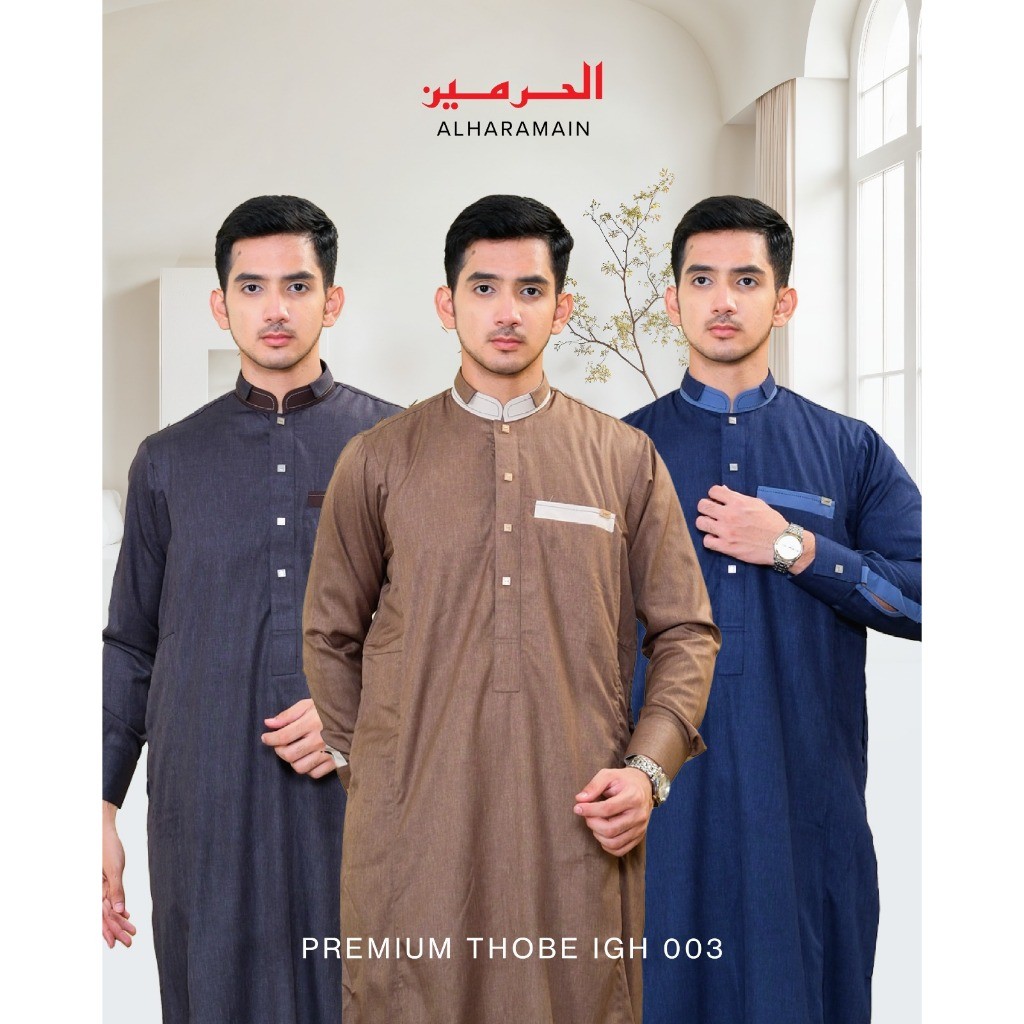 JUBAH AL HARAMAIN IGH 003 PREMIUM KATUN KOMBINASI - Gamis Pria Alharamain Manset Motif Kombinasi