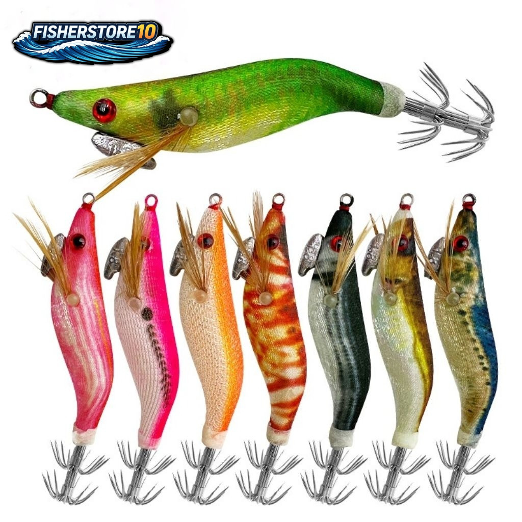 FISHER STORE Egi Umpan Pancing Cumi Ukuran 1.5 Squid Jig Bentuk Udang Untuk Memancing Casting