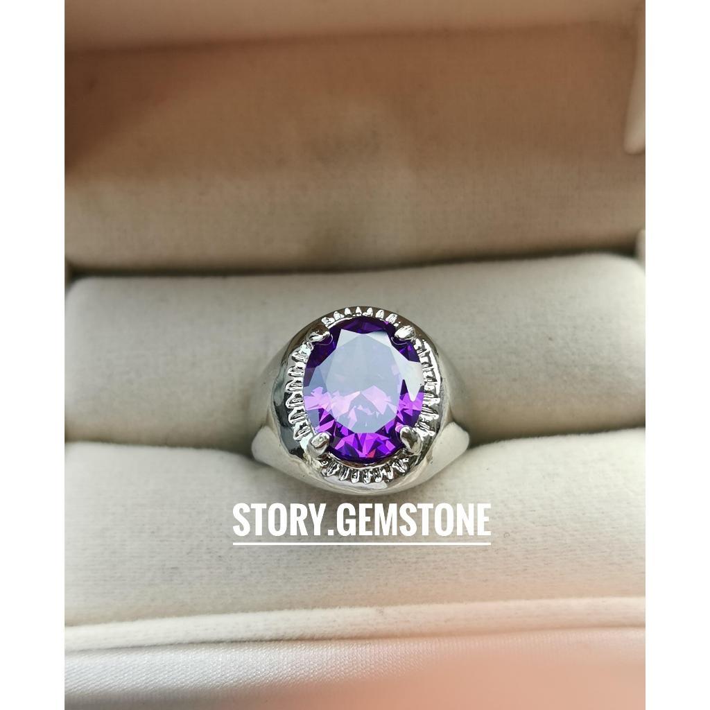 Cincin Batu Kecubung Ungu Asli Mewah