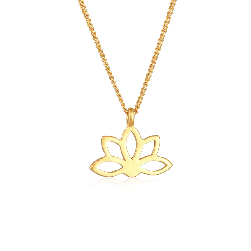 Elli Jewelry Kalung Perhiasan Perak 925 Wanita Lotus Flower Pendant Spiritual Gold Plated